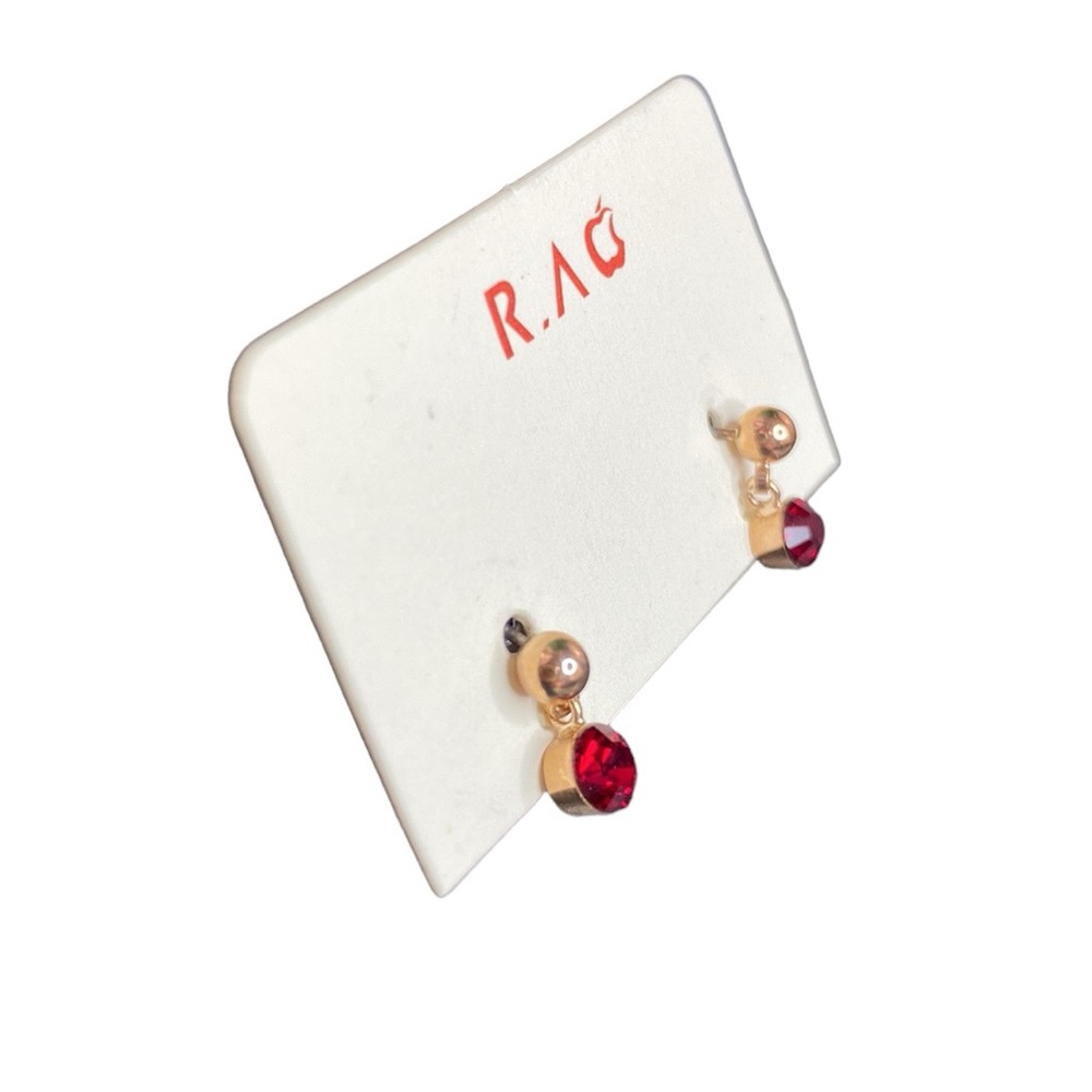 Sparkly Red and Rose Gold Tone Dangly Stud Earrings - Picture 3 of 10